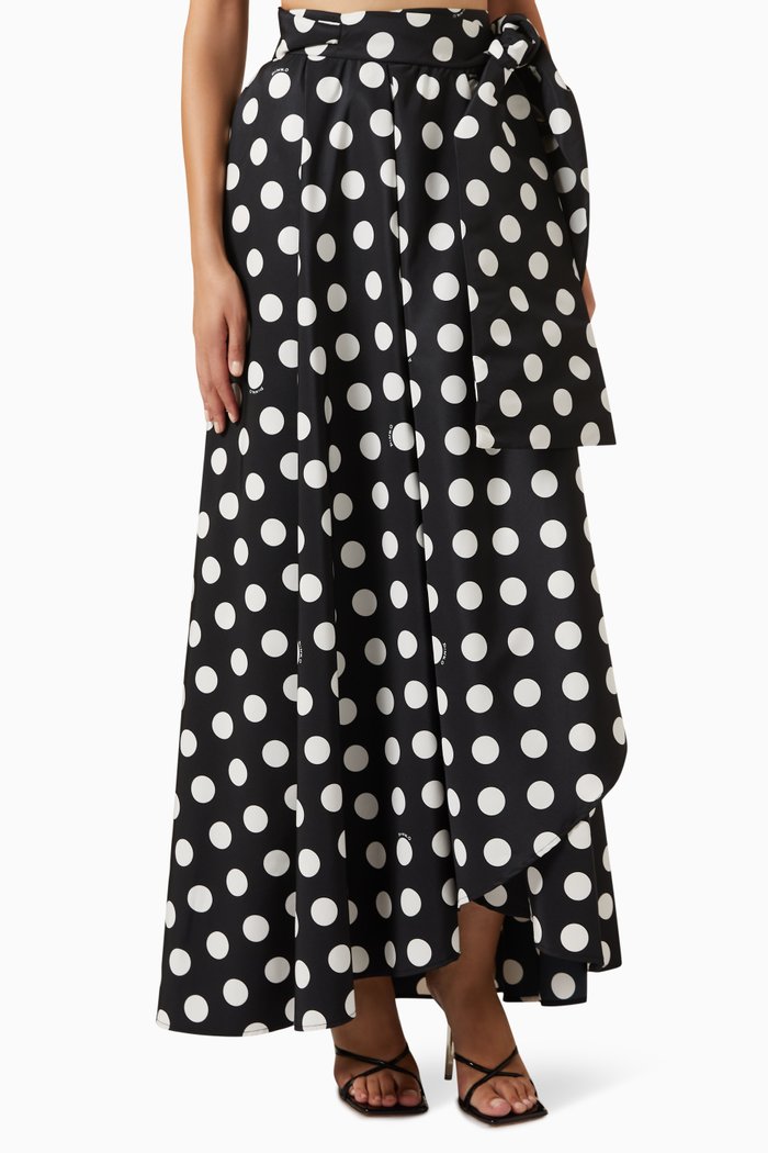 

Polka-dot Maxi Skirt in Satin, Black