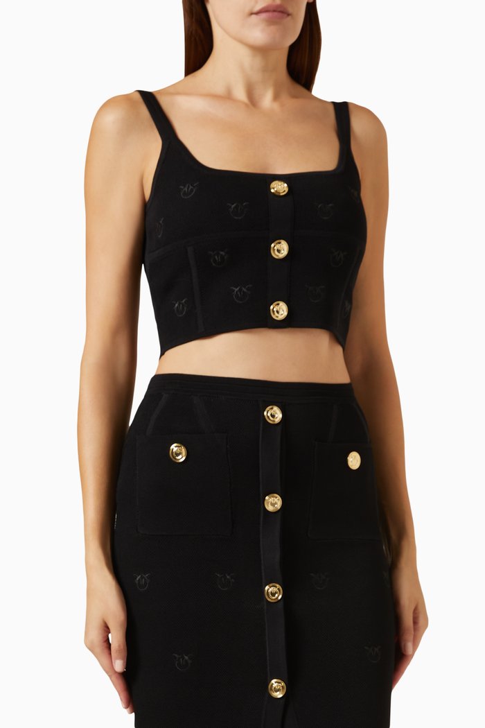 

Dolly Buttoned Crop Top in Knit, Black