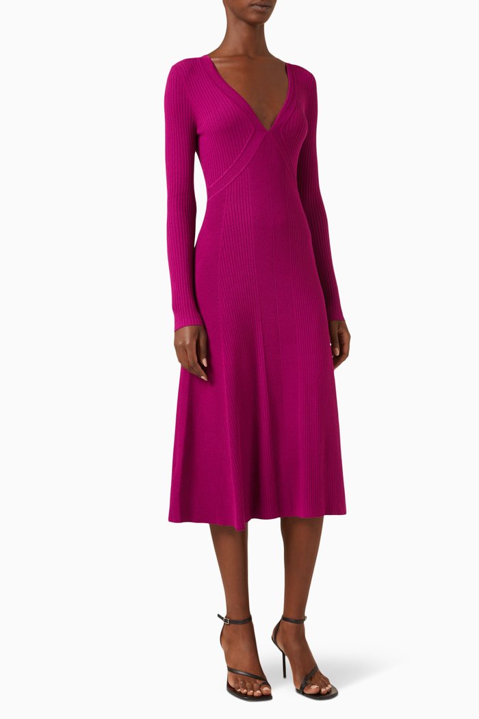 

Flared Midi Dress in Ribbed-viscose, Purple