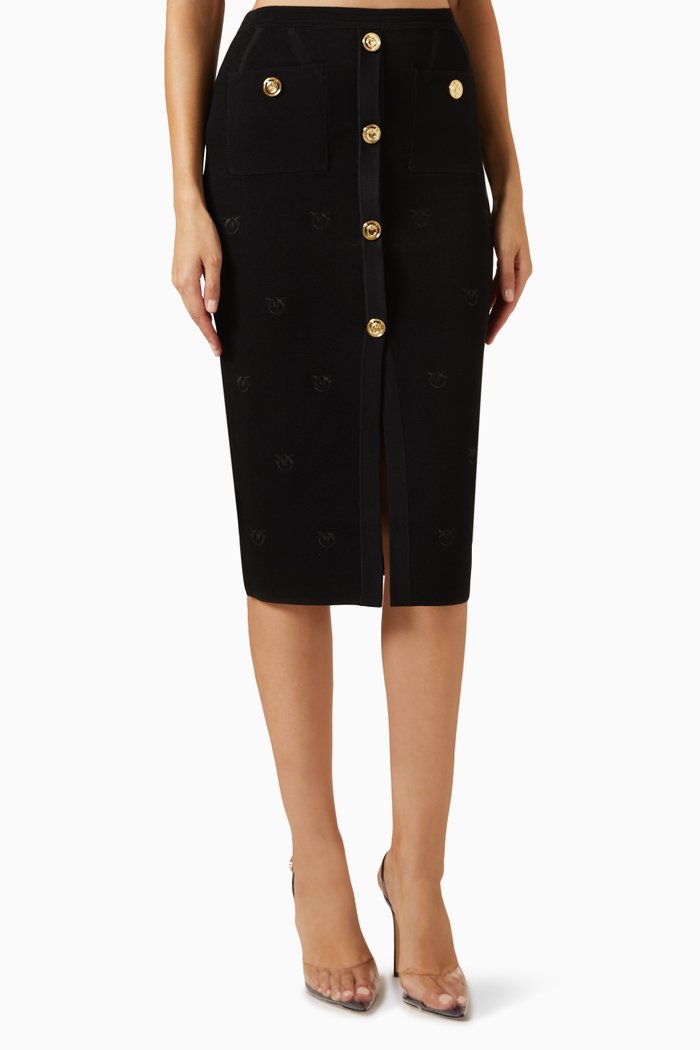 

Buttoned Midi Skirt in Knit, Black