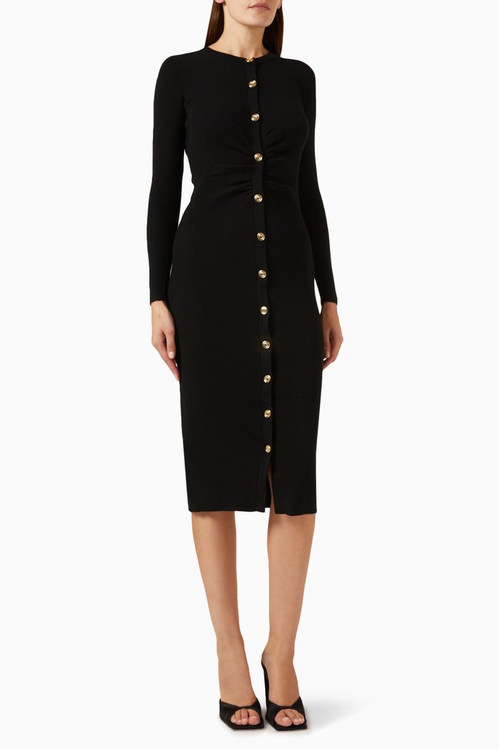 

Ermellino Buttoned Midi Dress in Knit, Black