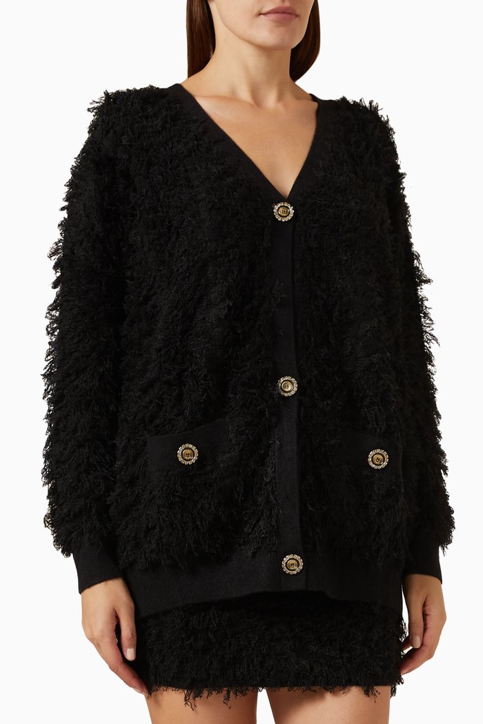 

Pecora Frayed Cardigan in Knit, Black