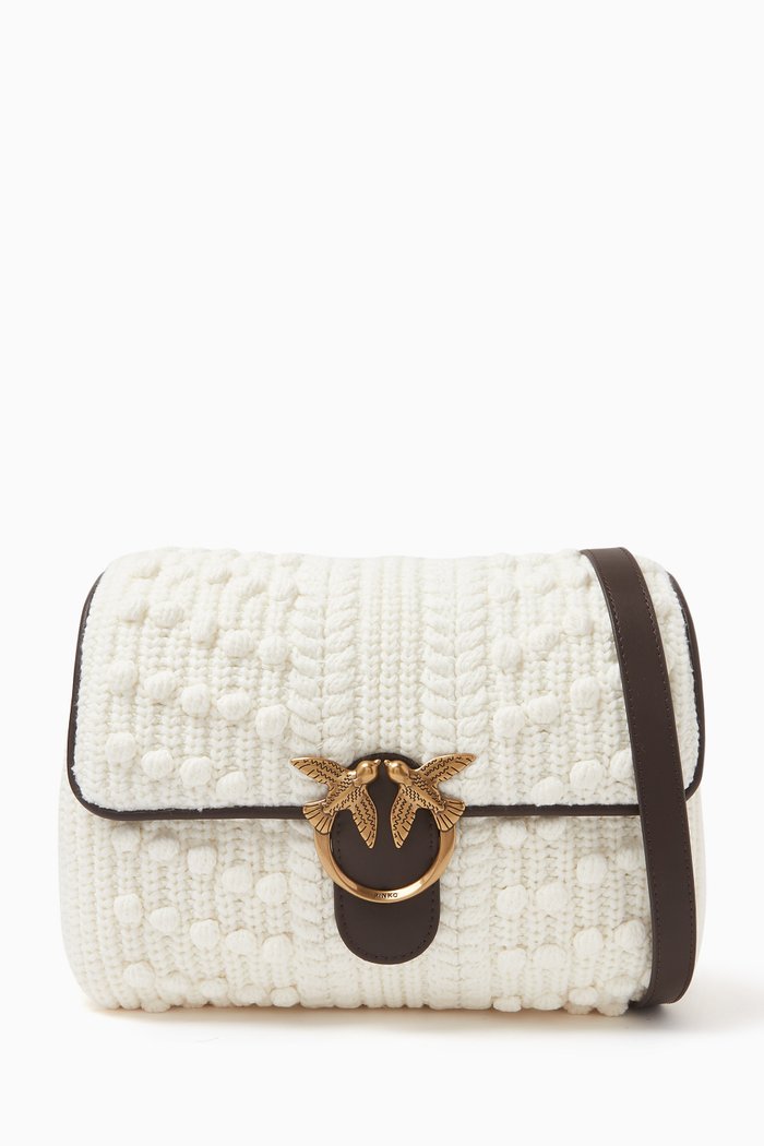 

Classic Love Puff Bag in Wool & Leather, White