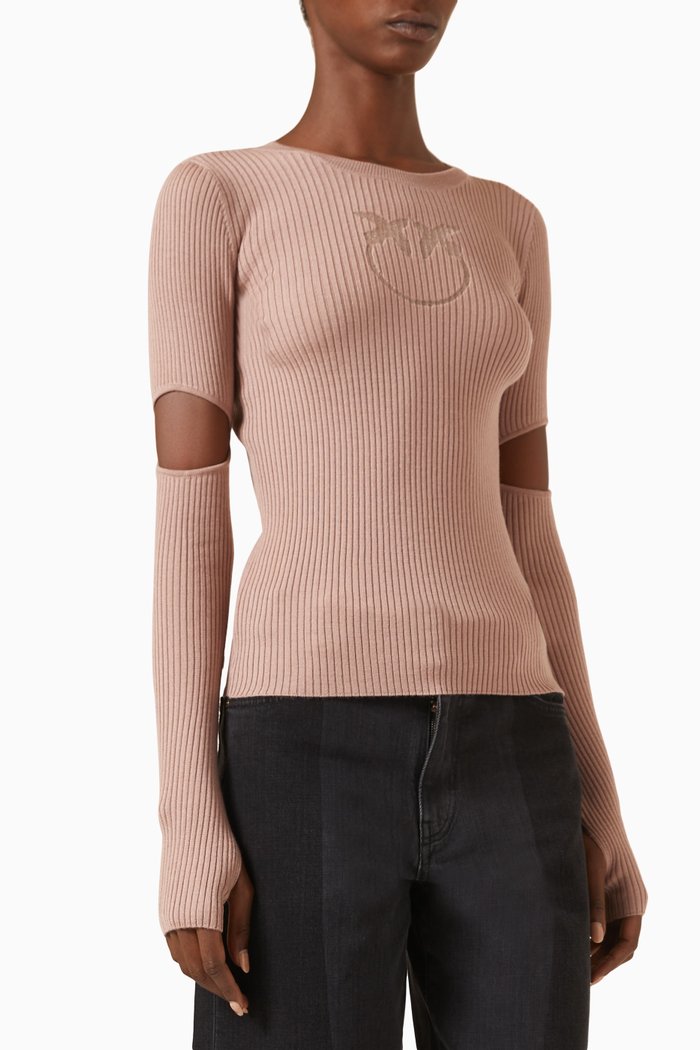 

Logo-embossed Top in Ribbed-knit, Pink