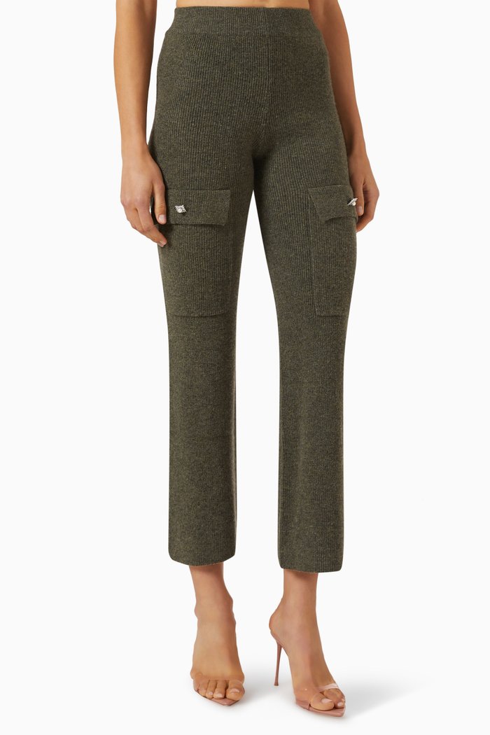

Embellished Cargo Pants in Wool-cashmere Knit, Green
