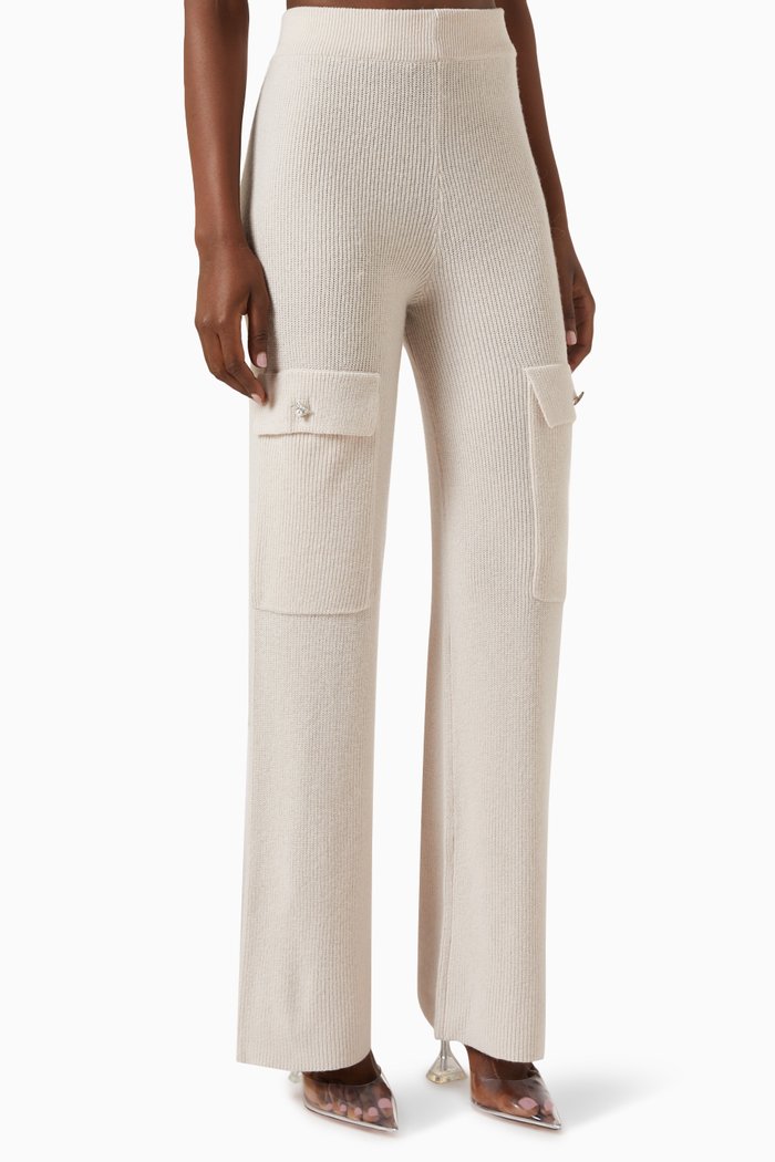 

Embellished Cargo Pants in Wool-cashmere Knit, Pink