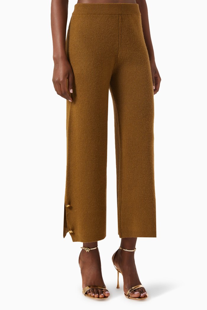 

Cropped Pants with Button Detail in Wool-cashmere Knit, Brown
