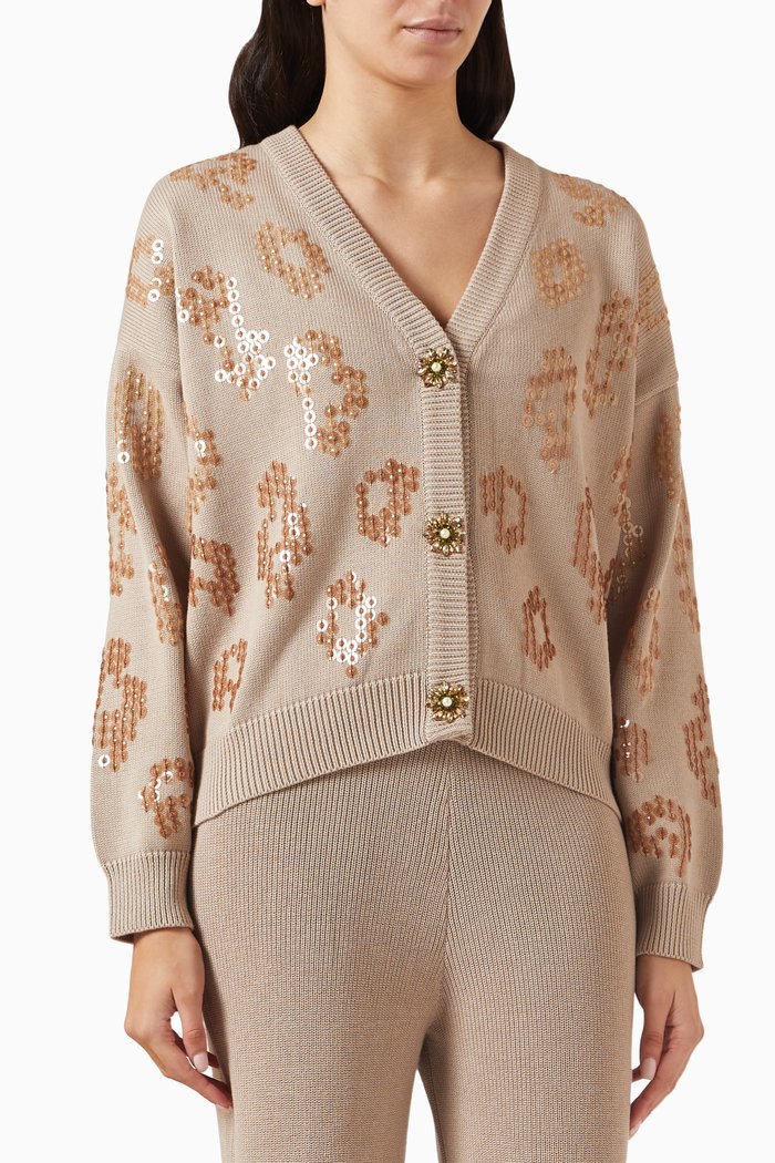 

Embellished Cardigan in Cotton-knit, Pink
