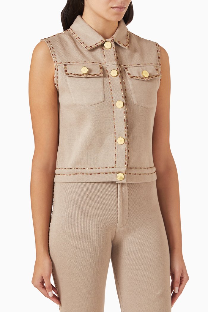 

Embellished Collar Waistcoat in Cotton, Pink