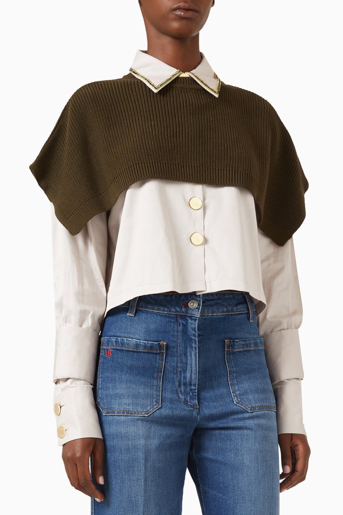 

Embellished Shirt with Knit Cape in Cotton, Multicolour