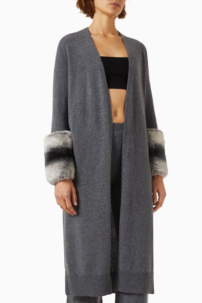 

Long Cuff Cardigan in Wool-cashmere Knit, Grey