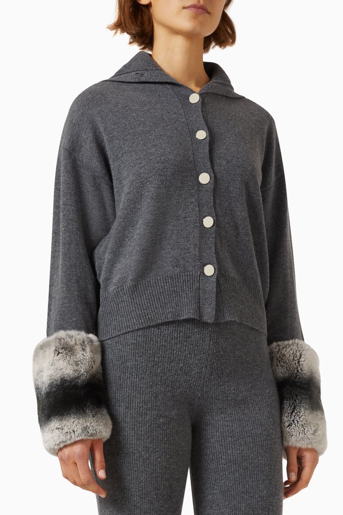 

Button-down Cardigan with Chinchilla Cuffs in Wool-cashmere Knit, Grey