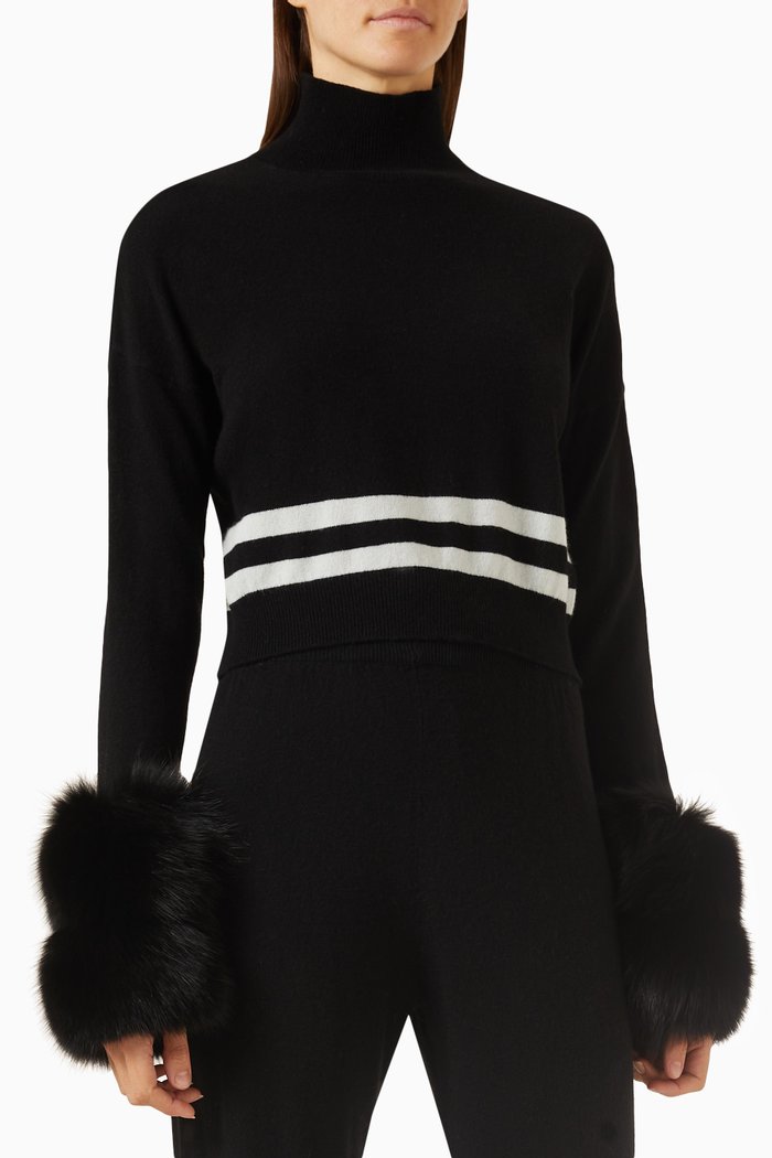 

Polo-neck Sporty Sweater in Wool-cashmere Blend, Black