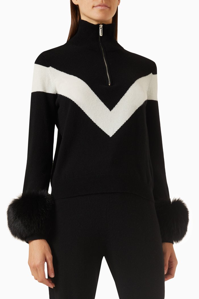 

Zip Polo-neck Sweater in Merino Wool, Black