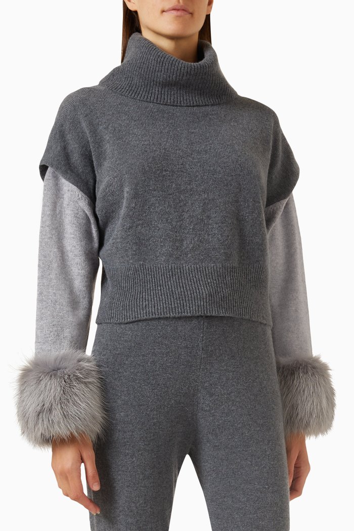 High-neck Layered Sweater in Merino Wool, Grey