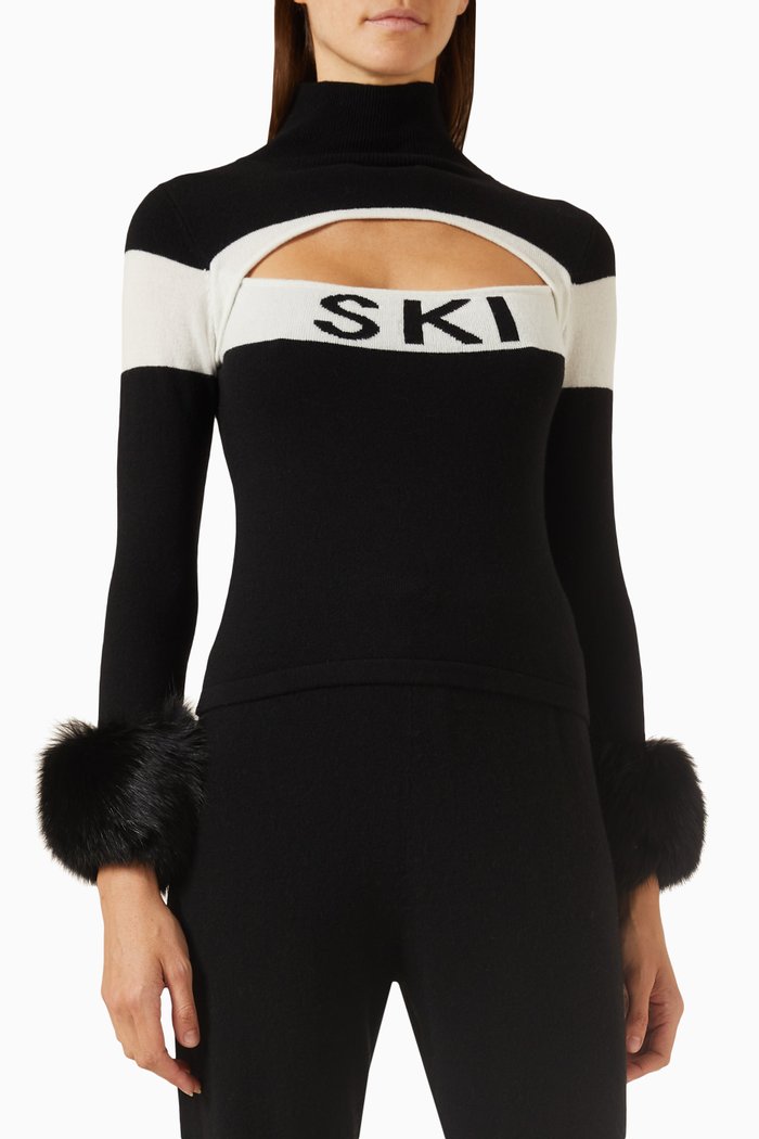 

SKI Slogan Sweater in Merino Wool, Black