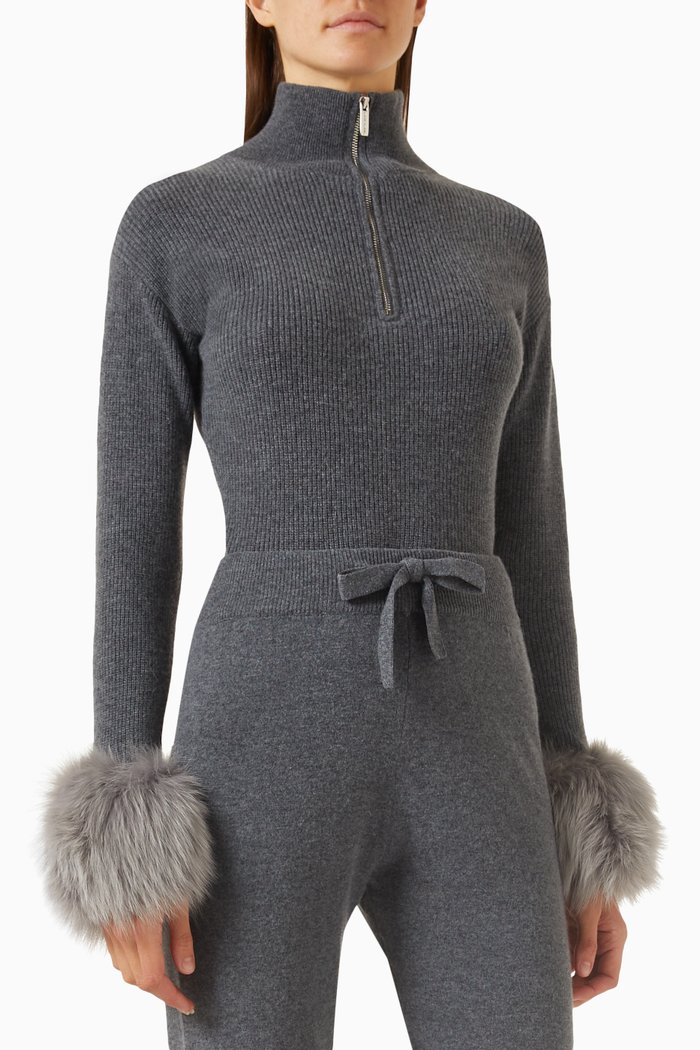

High-neck Bodysuit in Merino Wool, Grey
