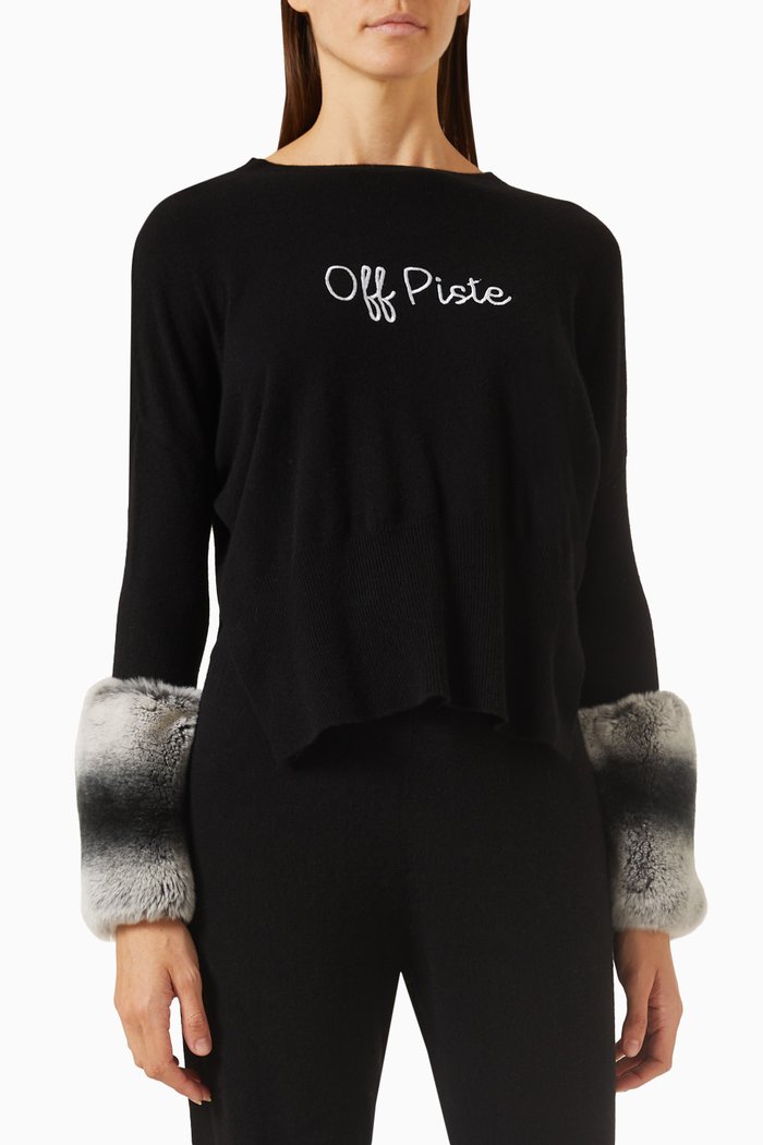 Apres Ski Embroidered Sweater in Merino Wool, Black