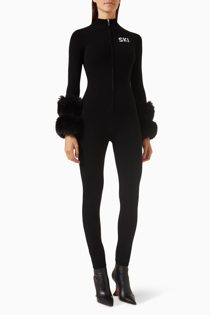 SKI Slogan Jumpsuit in Merino Wool, Black