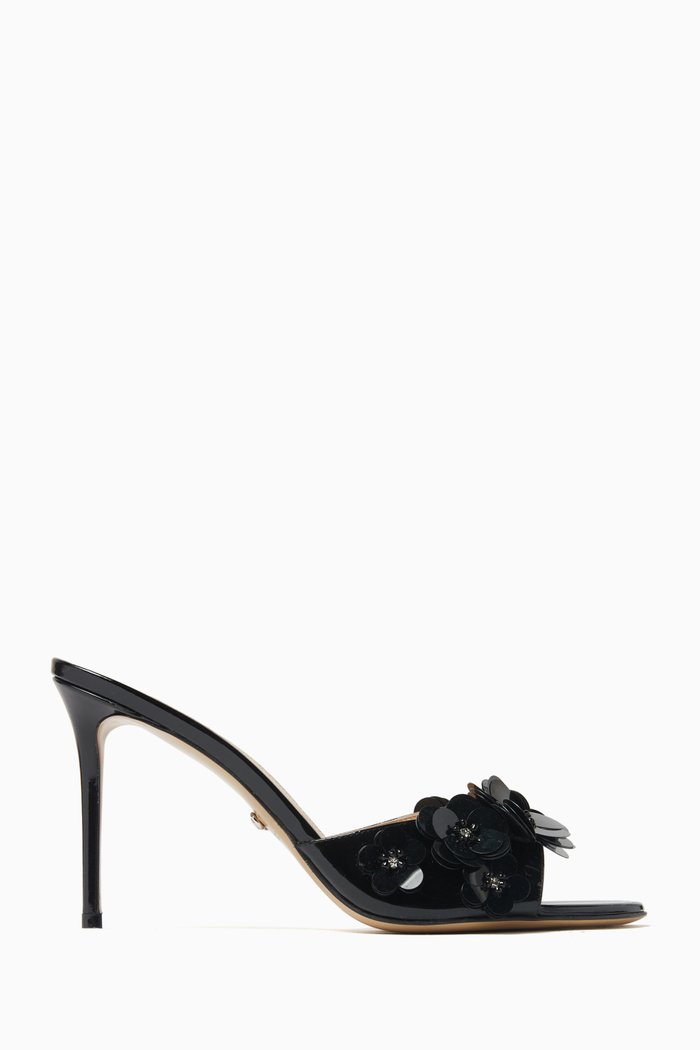 

Flower Embellished 95 Mules in Patent Leather, Black