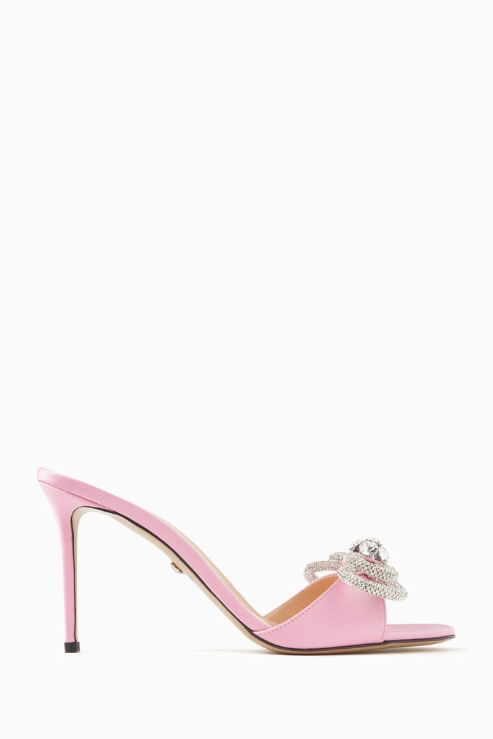 Double Bow 95 Mules in Satin, Pink