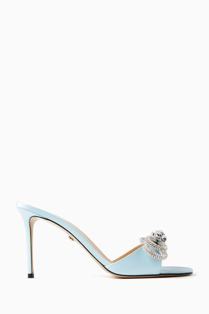 

Double Bow 95 Mule Sandals in Satin, Blue