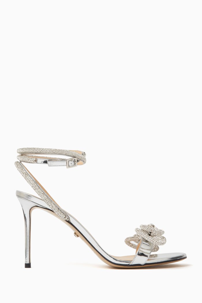 

Double Bow 95 Sandals in Metallic Leather, Silver