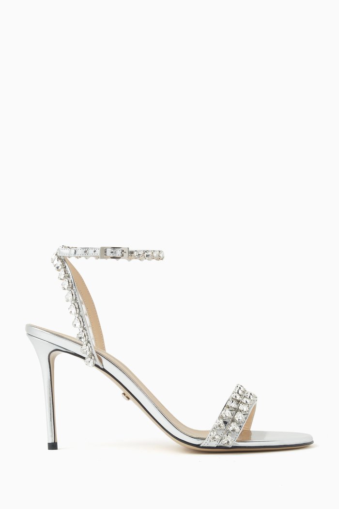 Audrey Crystal-embellished 95 Sandals in Leather, Silver
