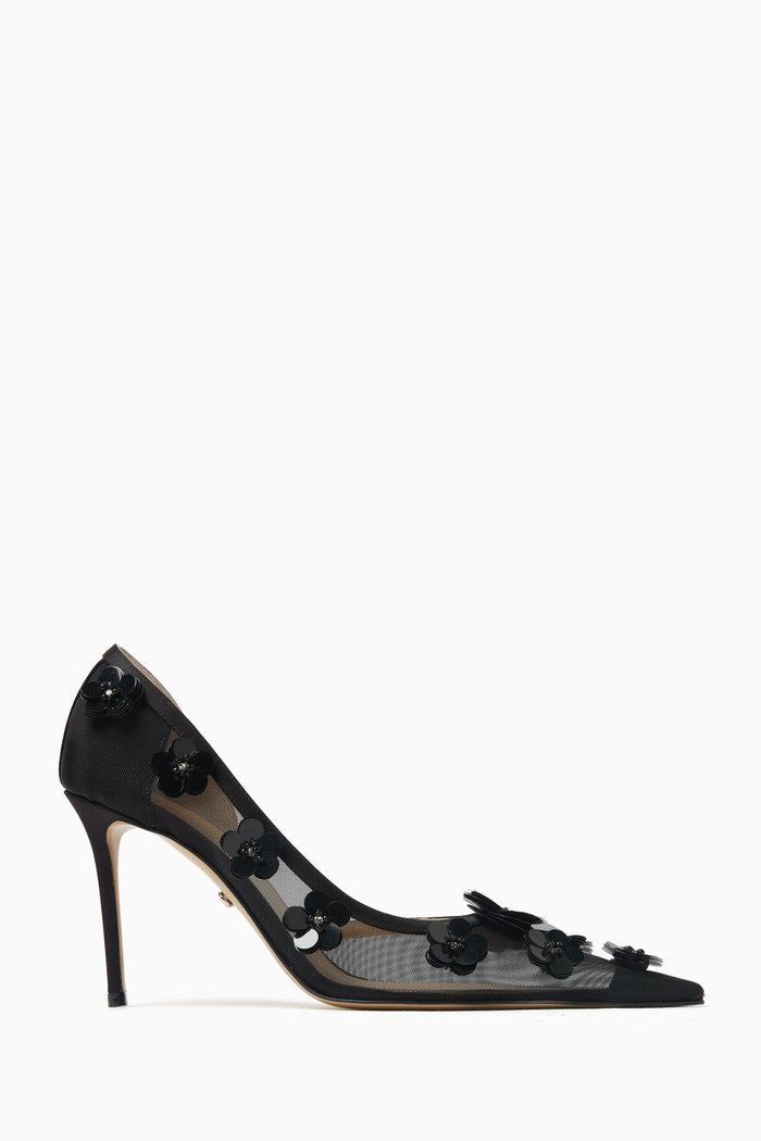 

Flower Embellished 95 Pumps in Mesh, Black