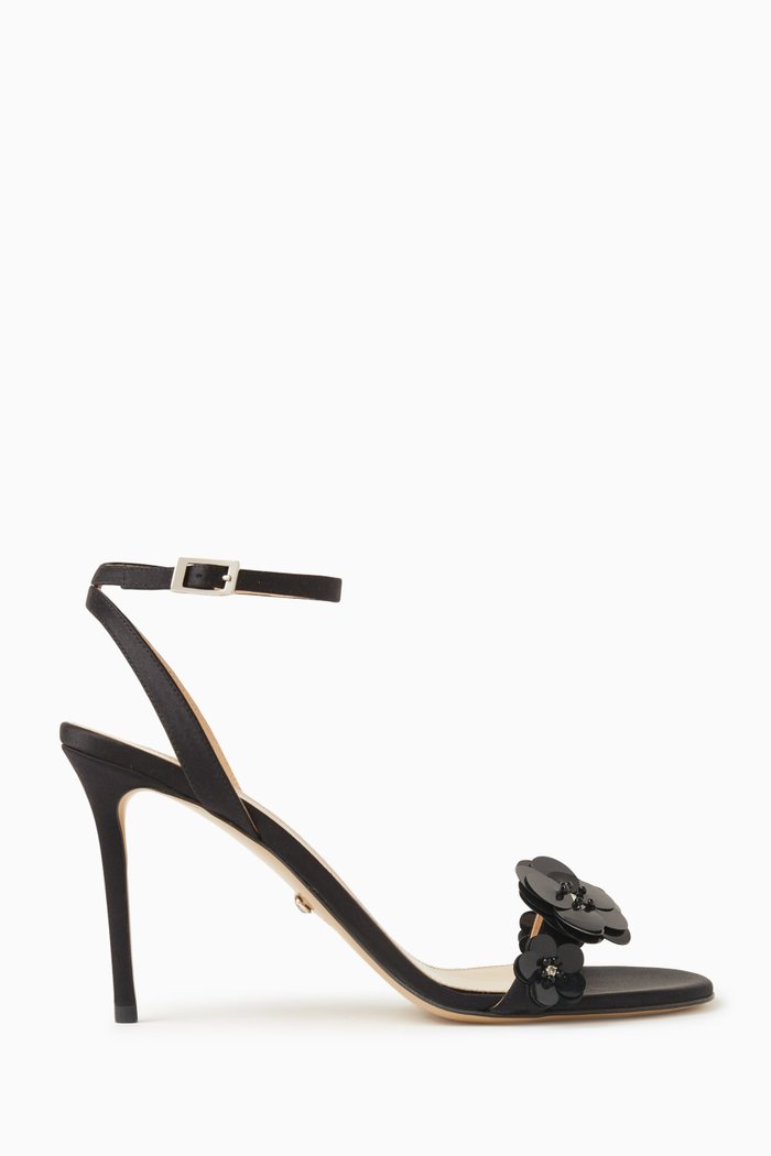 

Sequin Flower 95 Sandals in Patent Leather, Black