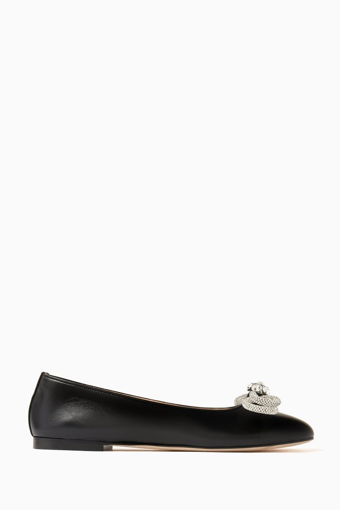 

Double Bow Ballerina Flats in Nappa, Black