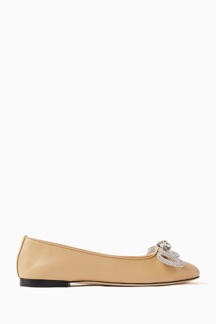 

Double Bow Ballerina Flats in Nappa, Neutral
