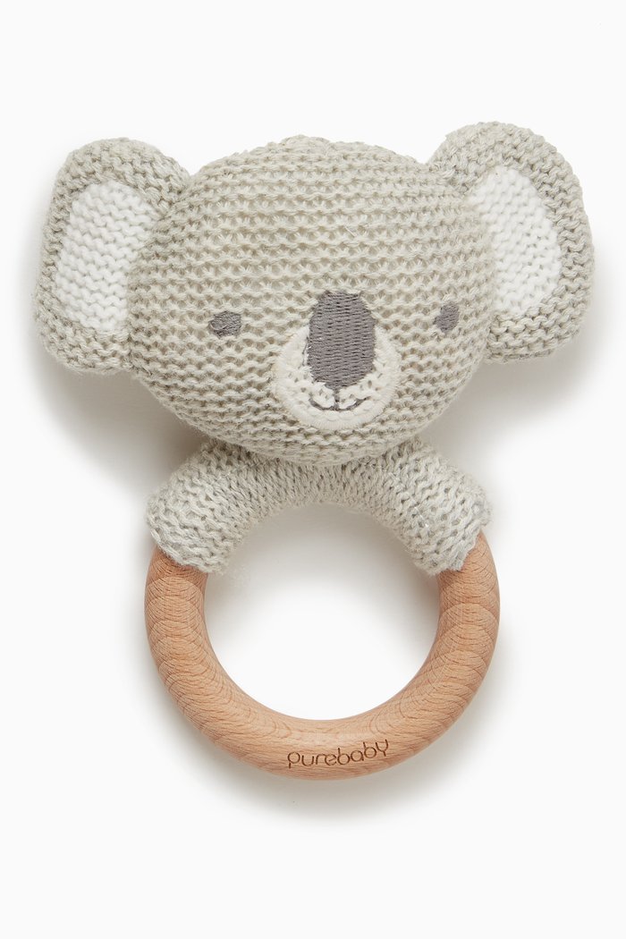 

Koala Rattle in Organic Cotton-knit & Beechwood, Grey
