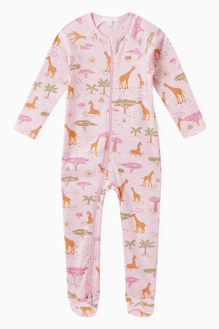 

Giraffe-print Sleepsuit in Organic Cotton, Pink