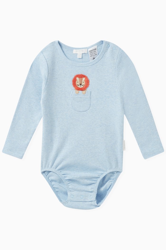 

Lion Peekaboo Bodysuit in Organic Cotton, Blue