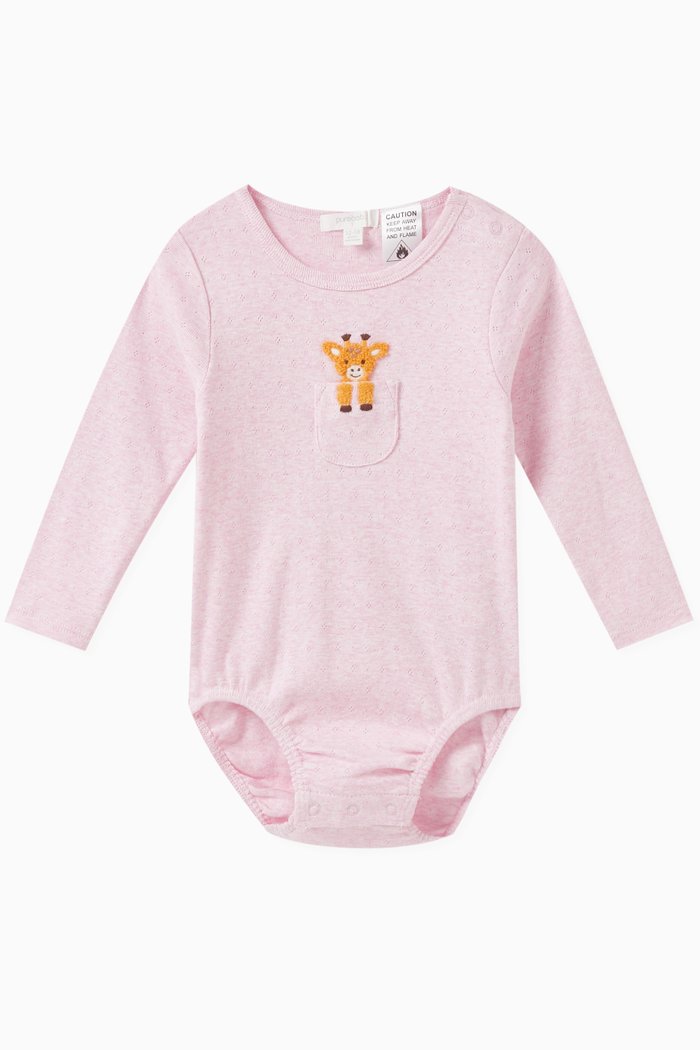 Giraffe Peekaboo Bodysuit in Organic Cotton, Pink