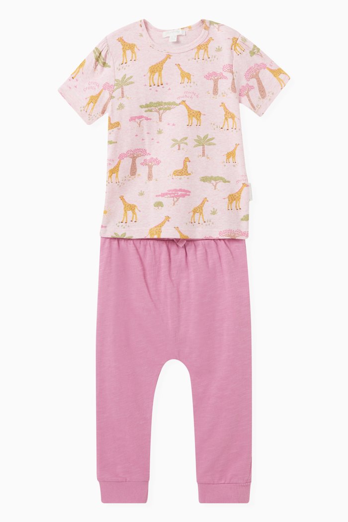 

2-piece Giraffe-print Comfy T-shirt & Pants Set, Pink