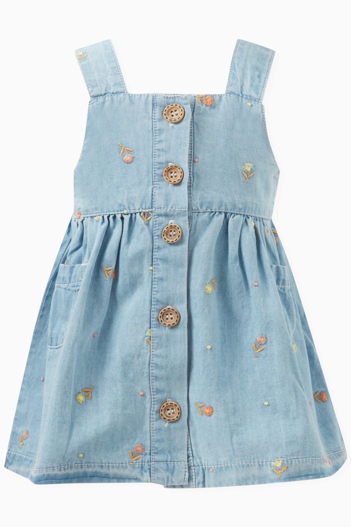 

Embroidered Dress in Denim, Yellow