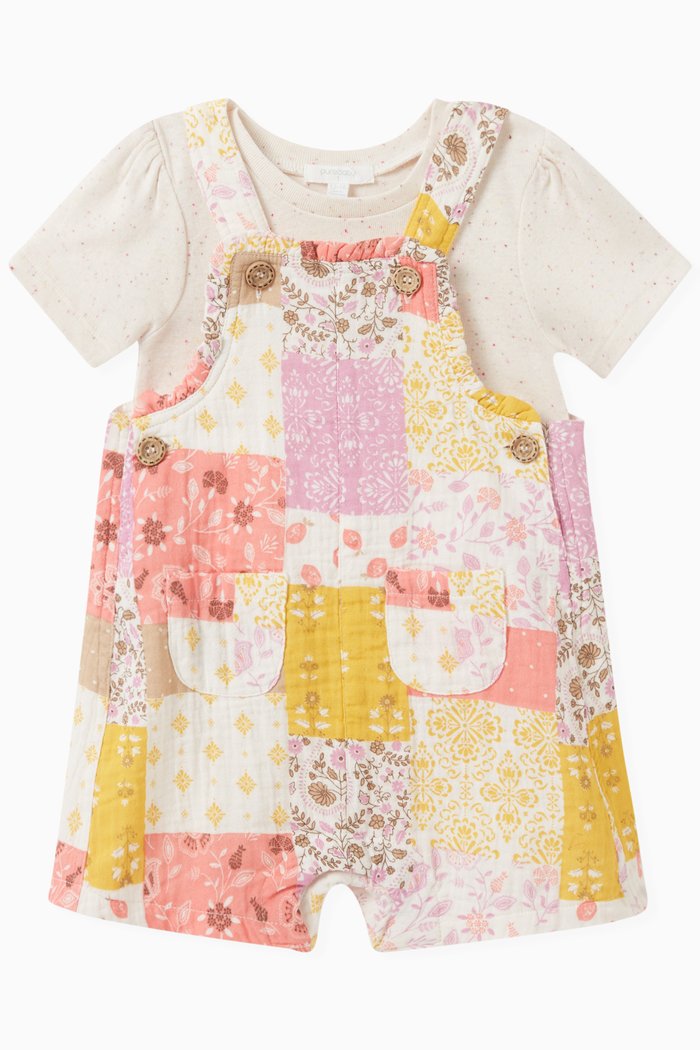 

2-piece Patchwork Overall Set in Organic Cotton, Multicolour
