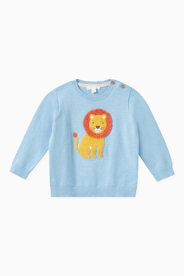 

Lion Textured Sweater in Cotton-knit, Blue