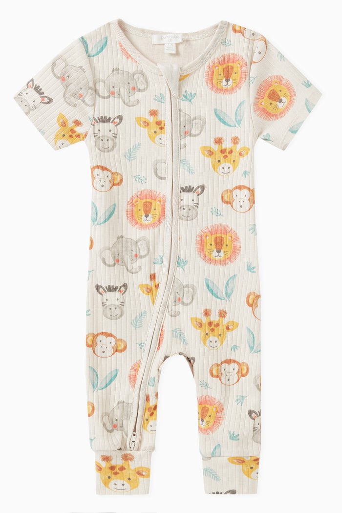 

Savanna Rib Zip Romper in Stretch Organic-cotton, Neutral