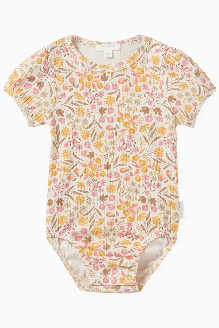 

Floral-print Ribbed Bodysuit in Stretch Organic-cotton, Multicolour