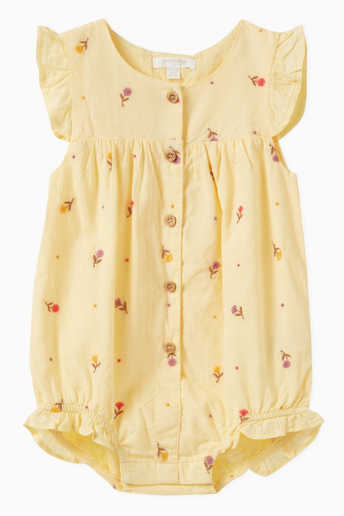 

Floral-embroidered Bodysuit in Organic Cotton, Yellow