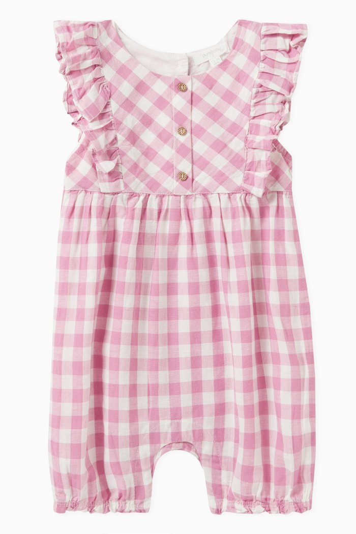 

Gingham-patterned Bodysuit in Linen-blend, Pink