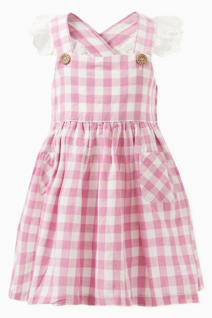

Gingham Pinafore Dress in Linen-blend, Pink