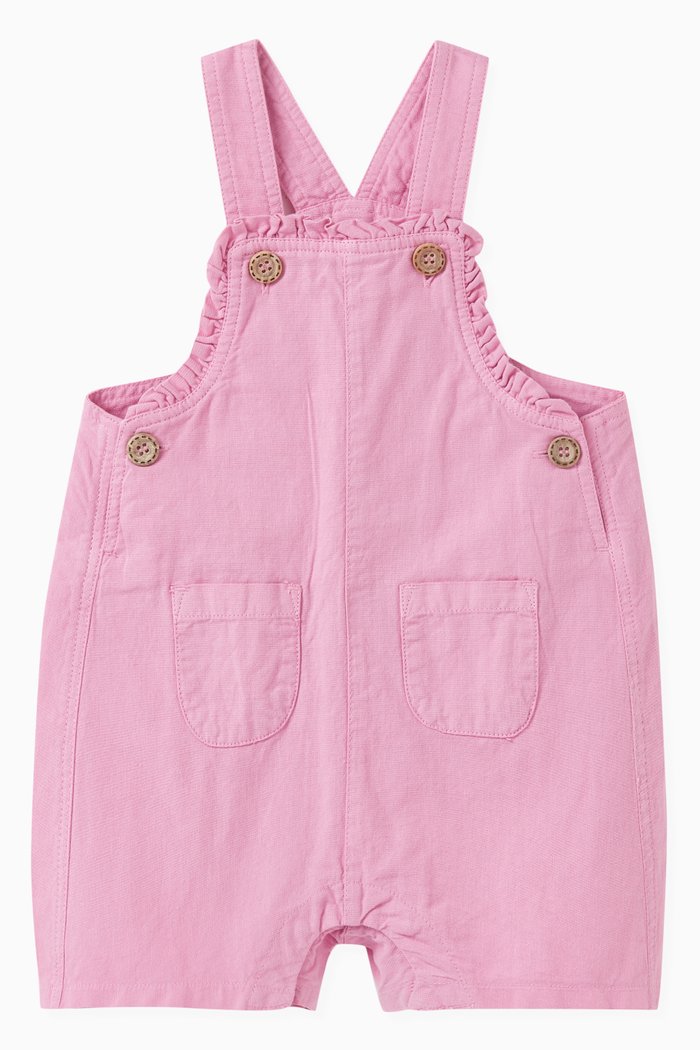 

Ruffle-trimmed Overalls in Linen-blend, Pink