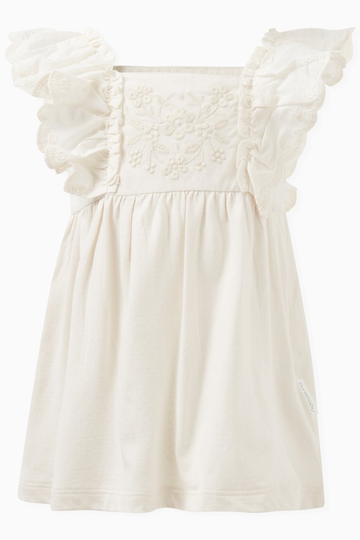 

Embroidered Ruffle Top in Organic Cotton-jersey, Neutral