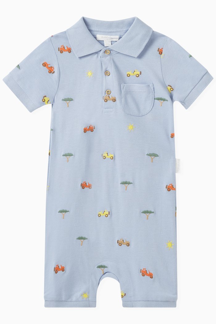 

Safari Polo Bodysuit in Organic Cotton-piqué, Blue