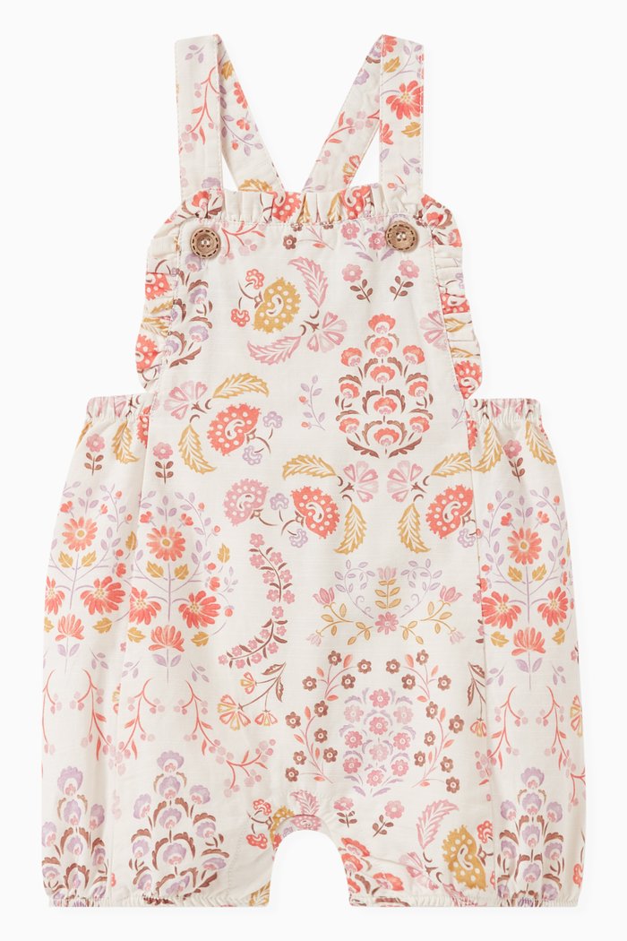 

Paisley-print Ruffle Overalls in Organic Cotton, White