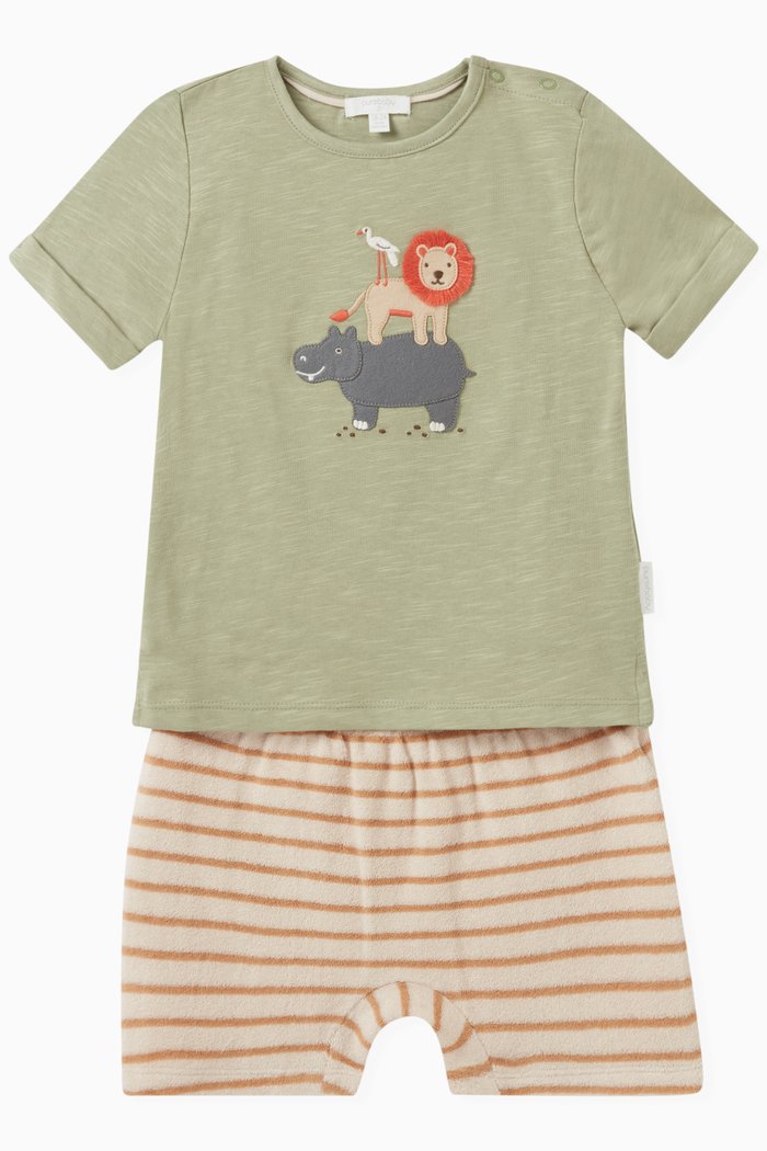 

2-piece Animal-print T-shirt & Striped Shorts Set, Multicolour